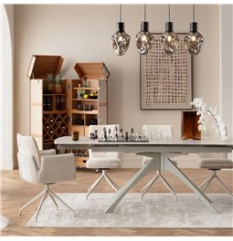 Dining chair Hilla, white/beige, rotatable 180 degrees, H85x61x47cm, seat height 49cm