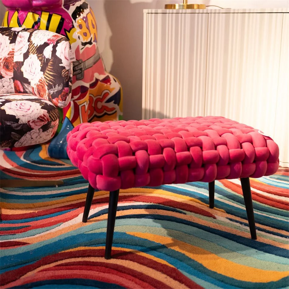 Bench Weave Pink, velvet, H41x66x45cm