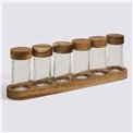 Баночек для специй x6 с подставкой, дерево акации/стекло, H11x34.5x6.5cm