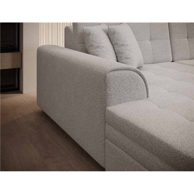 U-shaped sofa Evento Symmetrical, sleeping function, Royal 01, boucle, white, H78x359x165cm