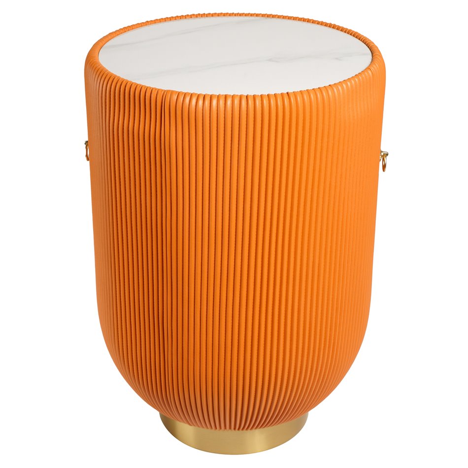 Coffee table Jallo Orange, sintered stone/iron/eco leather, D40cm H60cm