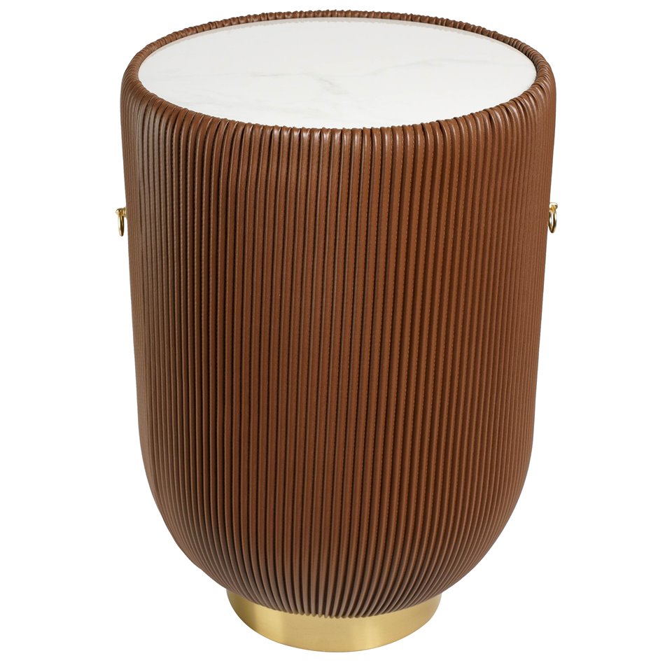 Coffee table Jallo Brown, sintered stone/iron/eco leather, D40cm H60cm