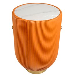 Coffee table Jallo Orange, sintered stone/iron/eco leather, D40cm H60cm