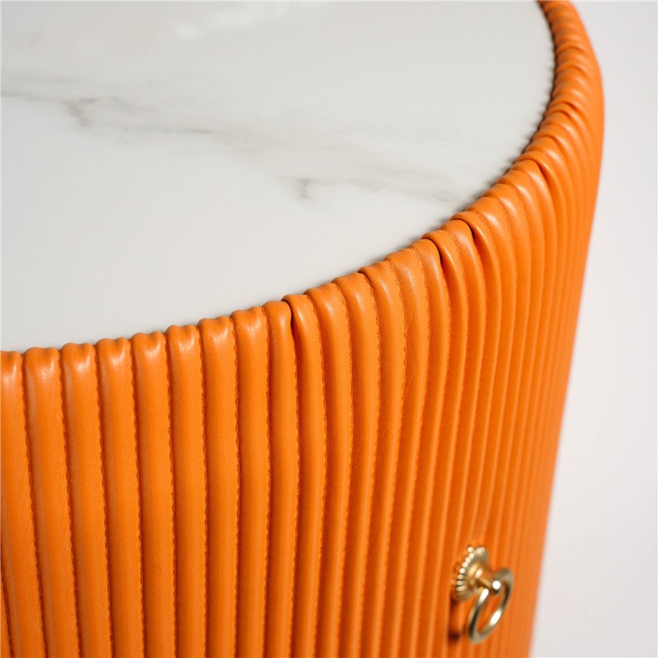 Coffee table Jallo Orange, sintered stone/iron/eco leather, D40cm H60cm