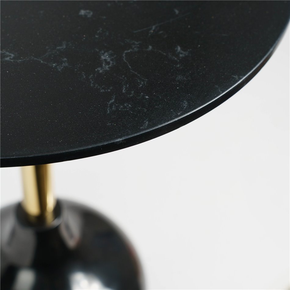 Приставной столик Jenne, черный/золотой цвет, мрамор/нержавеющая сталь, D40cm H55cm
