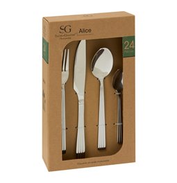 Cutlery set for 6 person ALICE, 24 pcs., silver color, H27x17x6.5cm