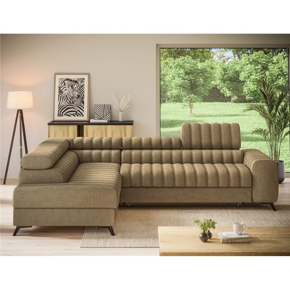 Угловой диван Elkanedo L, раздвижной, Nube 20, бархат, светло-коричневый, H86x269x204cm