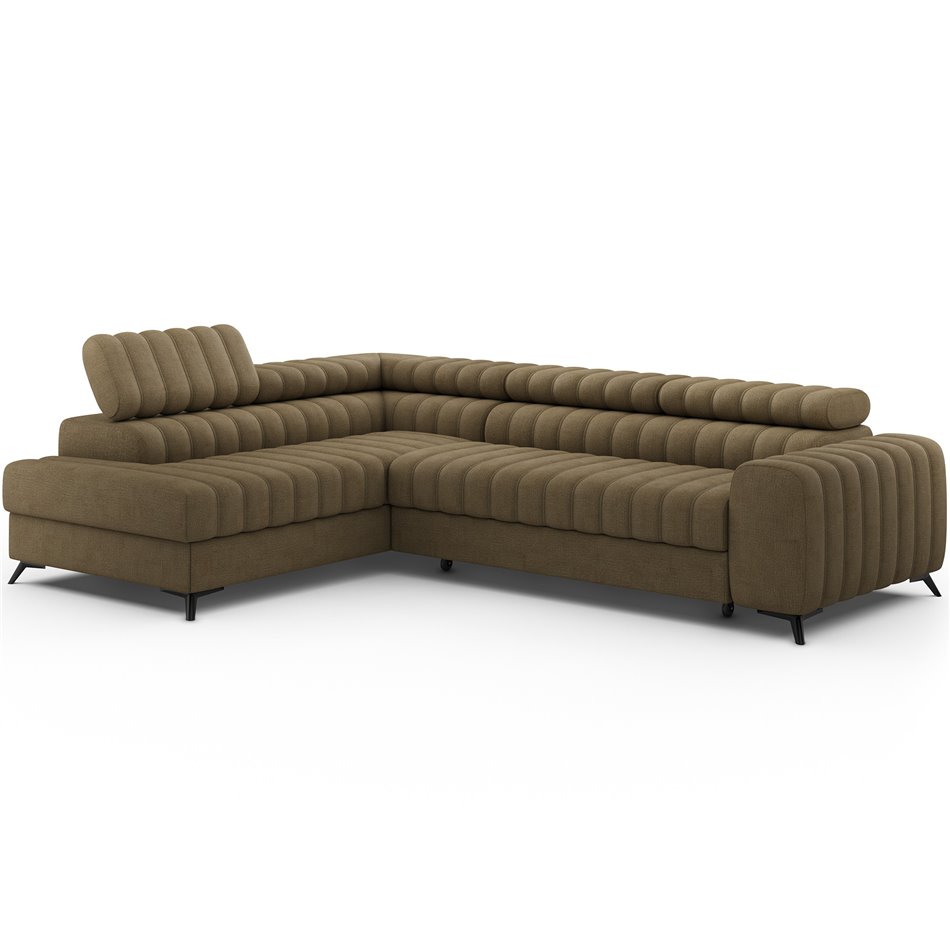 Угловой диван Elkanedo L, раздвижной, Nube 20, бархат, светло-коричневый, H86x269x204cm