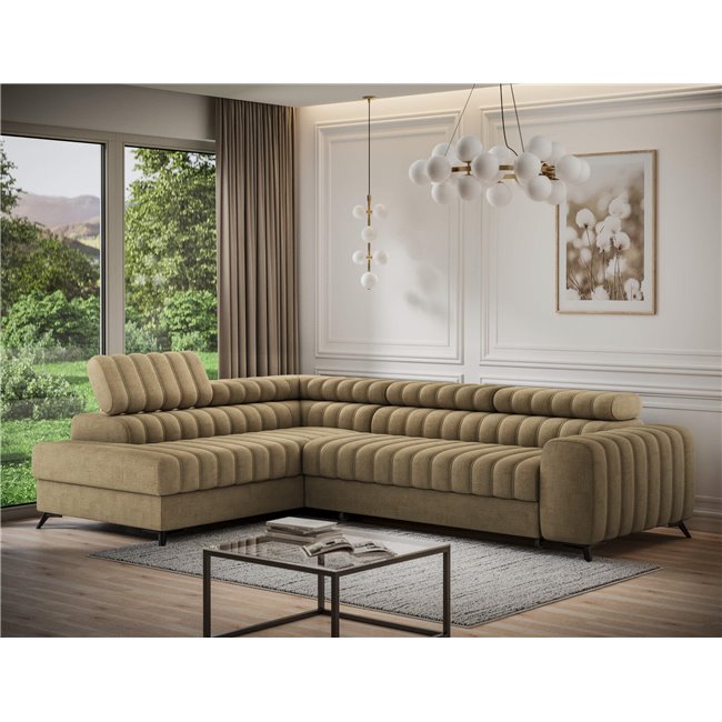 Угловой диван Elkanedo L, раздвижной, Nube 20, бархат, светло-коричневый, H86x269x204cm