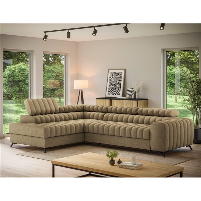 Угловой диван Elkanedo L, раздвижной, Nube 20, бархат, светло-коричневый, H86x269x204cm