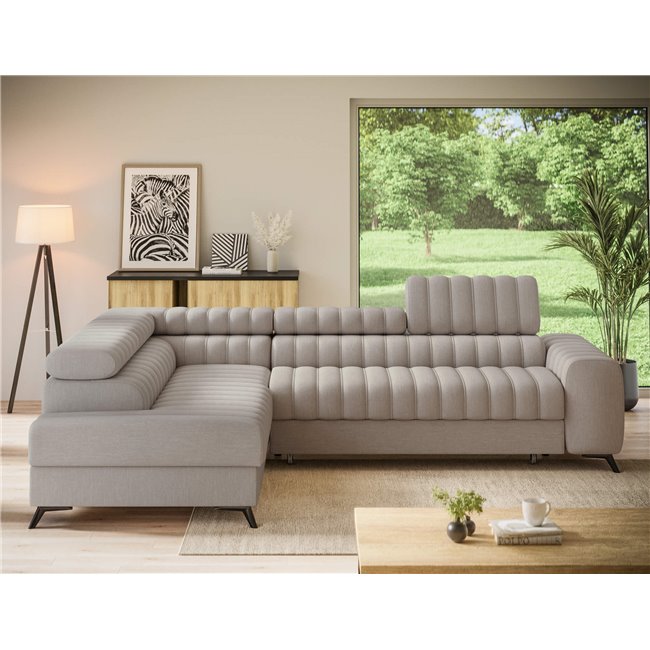 Угловой диван Elkanedo L, раздвижной, Raquel 18, бежевый, H86x269x204cm