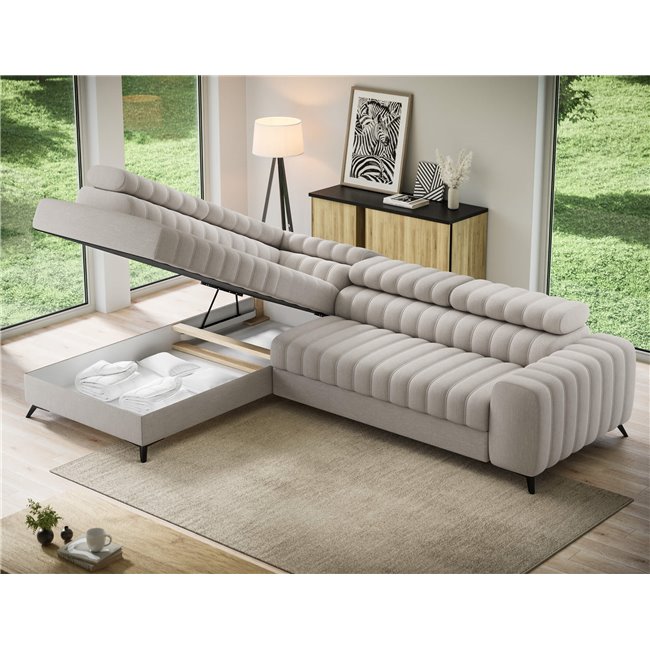 Угловой диван Elkanedo L, раздвижной, Raquel 18, бежевый, H86x269x204cm