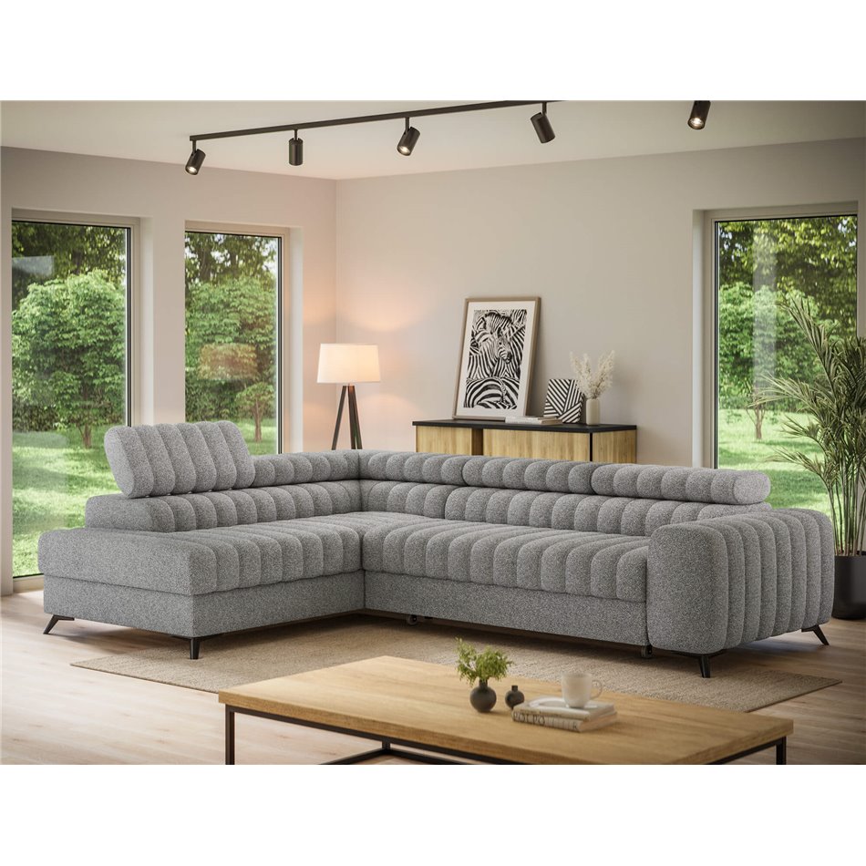 Угловой диван Elkanedo L, раздвижной, Paolli 04, серый, H86x269x204cm