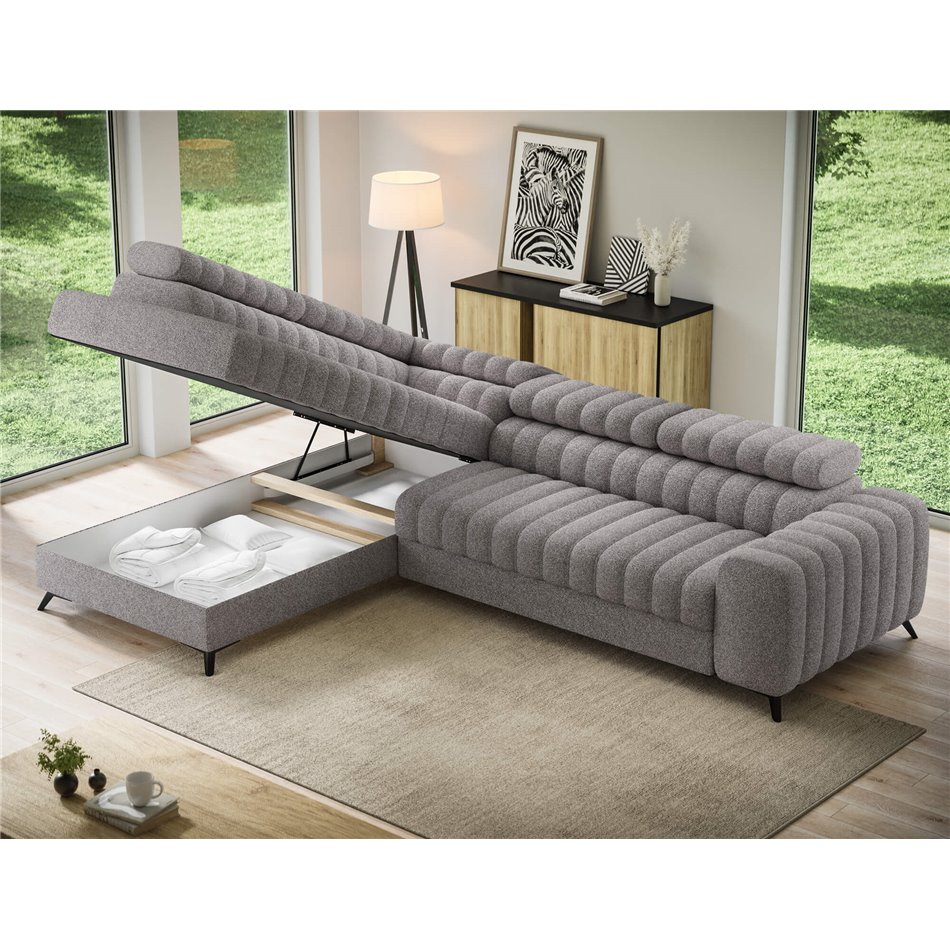 Угловой диван Elkanedo L, раздвижной, Paolli 04, серый, H86x269x204cm