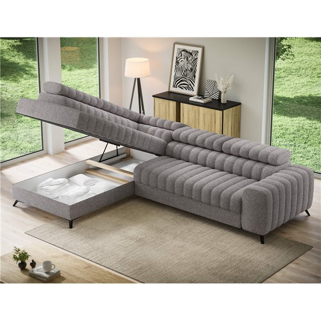 Угловой диван Elkanedo L, раздвижной, Paolli 04, серый, H86x269x204cm