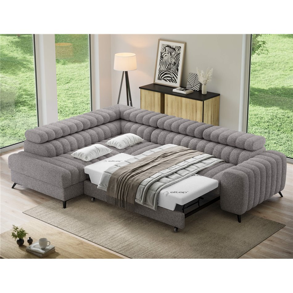 Угловой диван Elkanedo L, раздвижной, Paolli 04, серый, H86x269x204cm