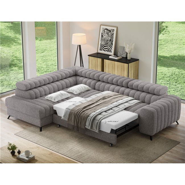 Угловой диван Elkanedo L, раздвижной, Paolli 04, серый, H86x269x204cm