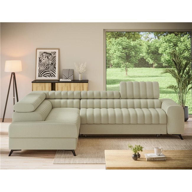 Угловой диван Elkanedo L, раздвижной, Monolith 04, бархат, бежевый, H86x269x204cm