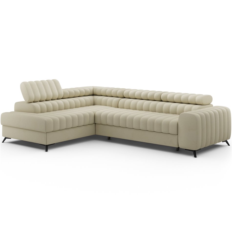 Угловой диван Elkanedo L, раздвижной, Monolith 04, бархат, бежевый, H86x269x204cm