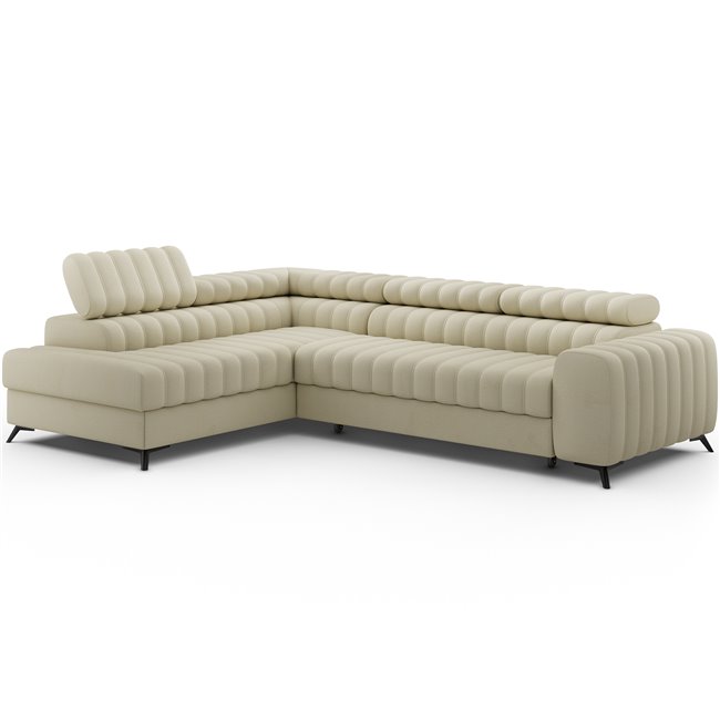 Угловой диван Elkanedo L, раздвижной, Monolith 04, бархат, бежевый, H86x269x204cm