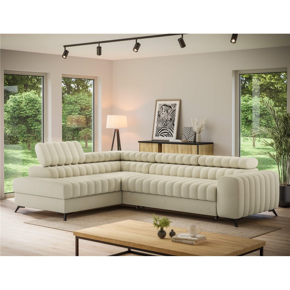 Угловой диван Elkanedo L, раздвижной, Monolith 04, бархат, бежевый, H86x269x204cm