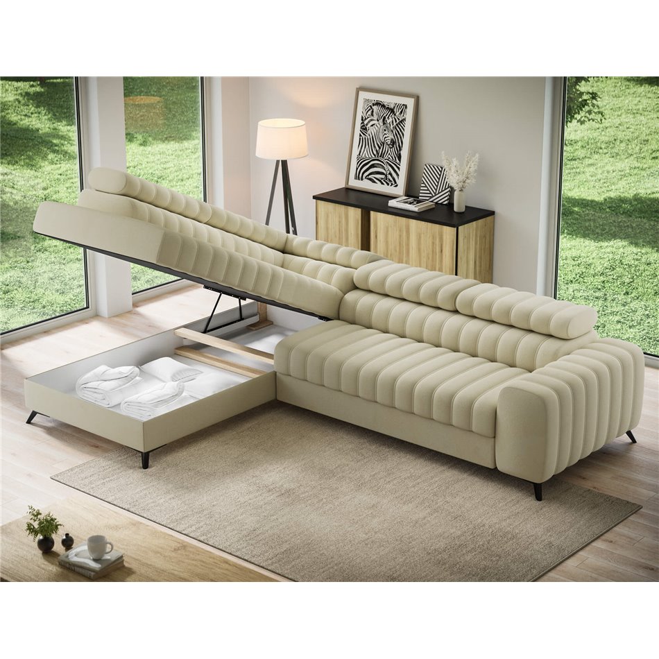 Угловой диван Elkanedo L, раздвижной, Monolith 04, бархат, бежевый, H86x269x204cm