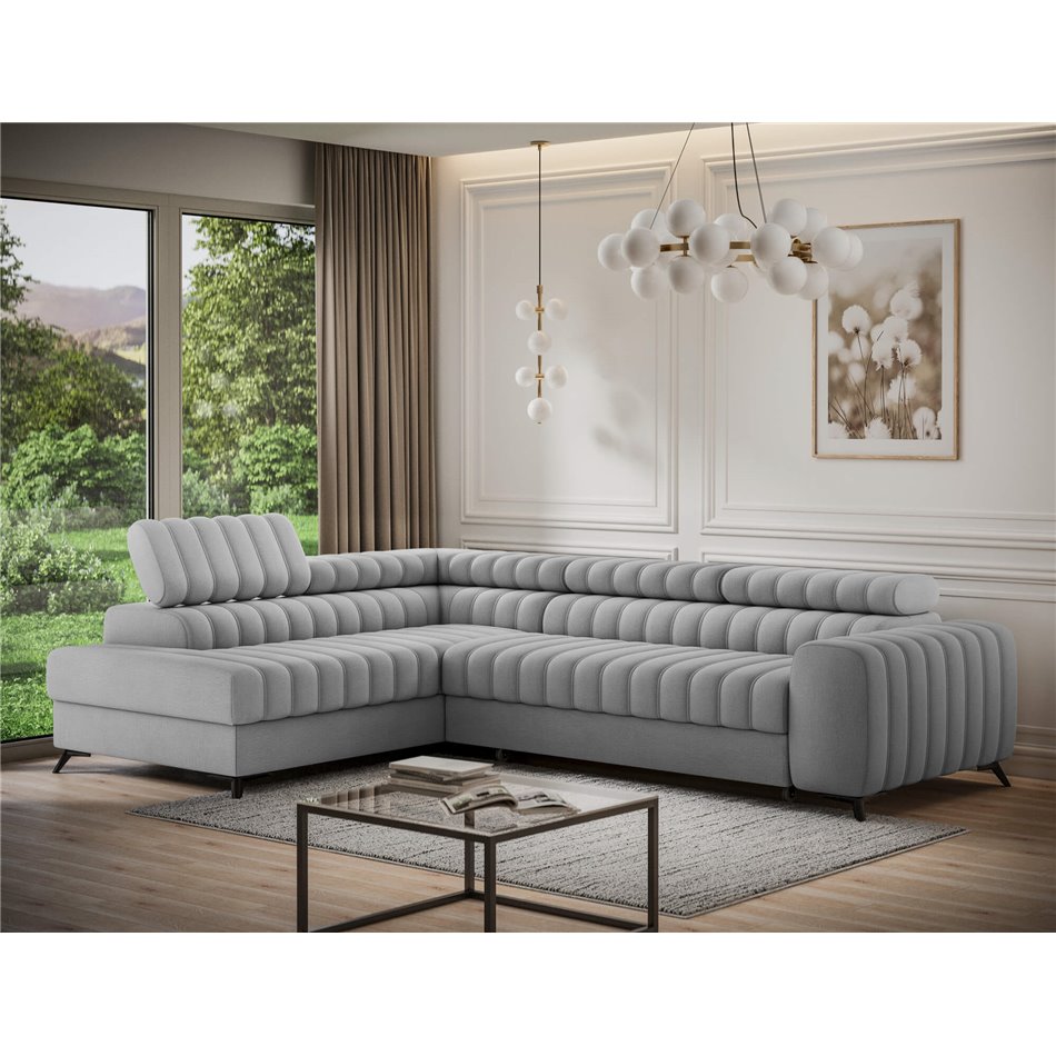 Угловой диван Elkanedo L, раздвижной, Nube 03, бархат, серый, H86x269x204cm