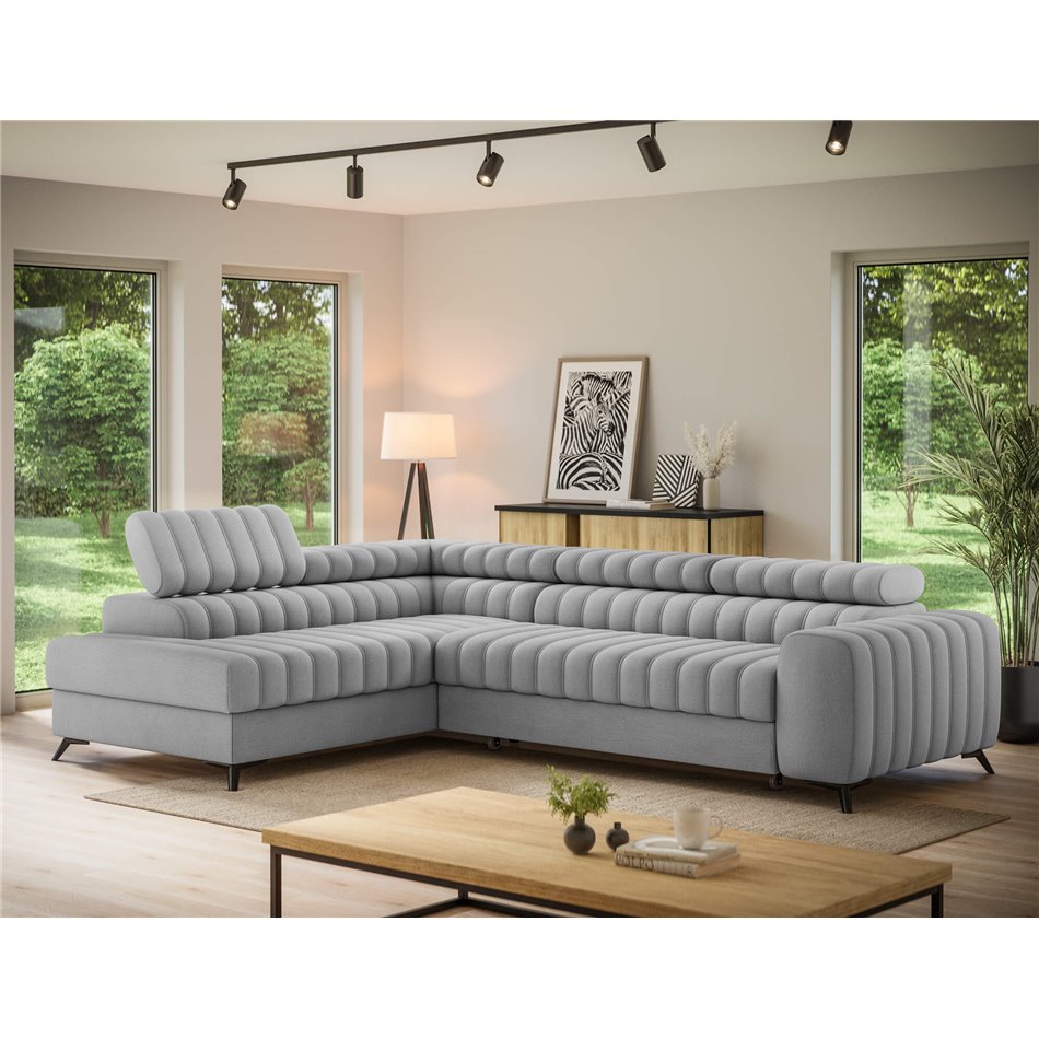 Угловой диван Elkanedo L, раздвижной, Nube 03, бархат, серый, H86x269x204cm