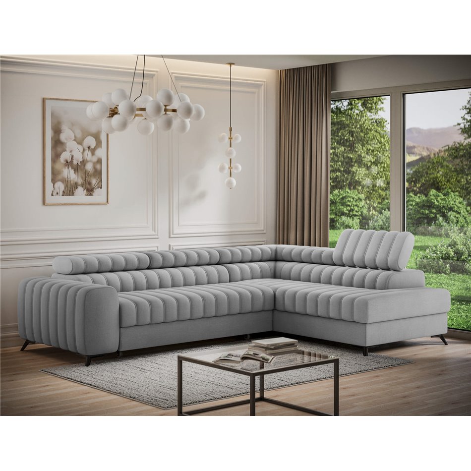 Угловой диван Elkanedo R, раздвижной, Nube 03, бархат, серый, H86x269x204cm