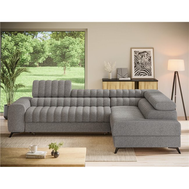 Угловой диван Elkanedo R, раздвижной, Paolli 04, серый, H86x269x204cm