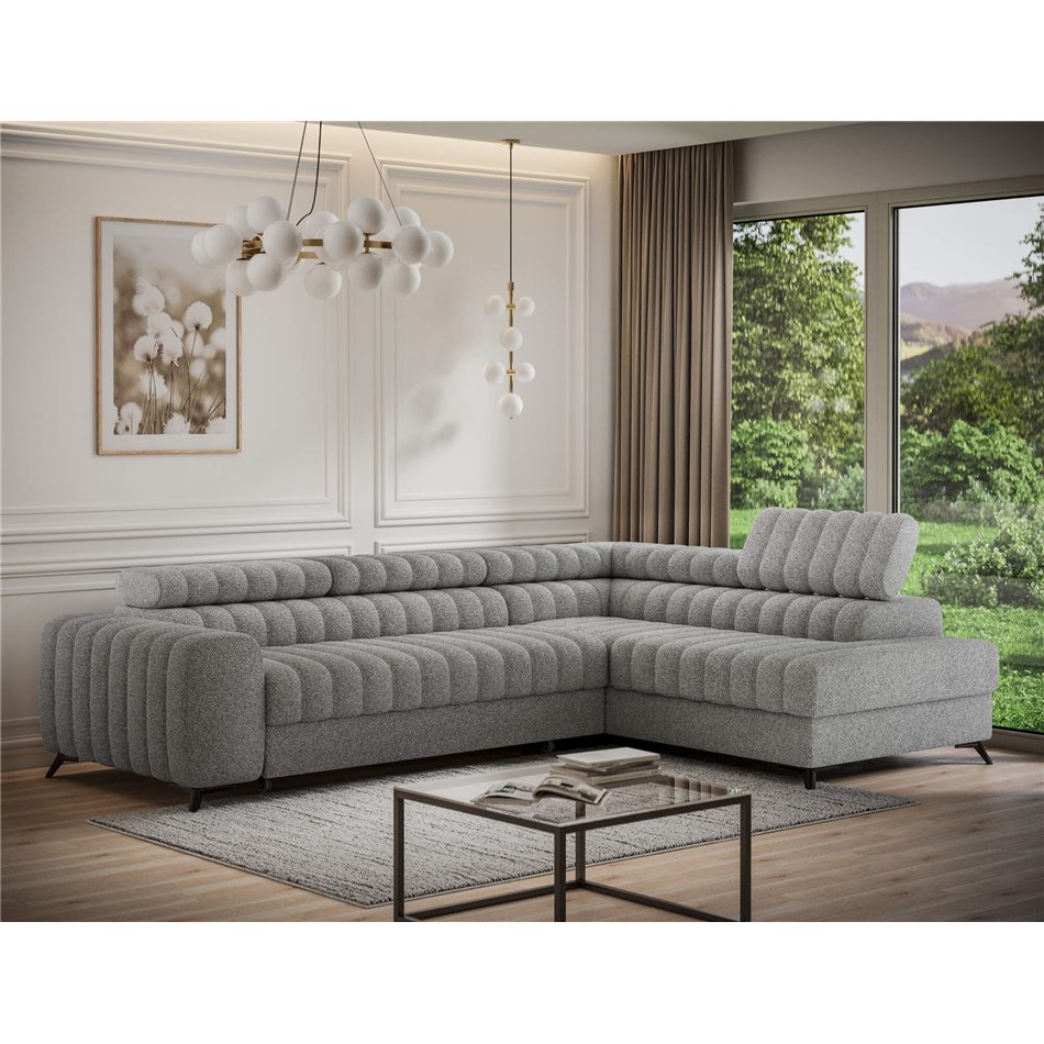 Угловой диван Elkanedo R, раздвижной, Paolli 04, серый, H86x269x204cm