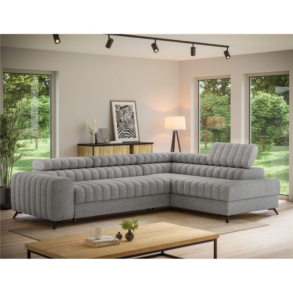 Угловой диван Elkanedo R, раздвижной, Paolli 04, серый, H86x269x204cm