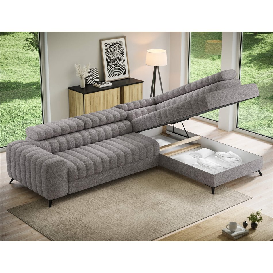Угловой диван Elkanedo R, раздвижной, Paolli 04, серый, H86x269x204cm