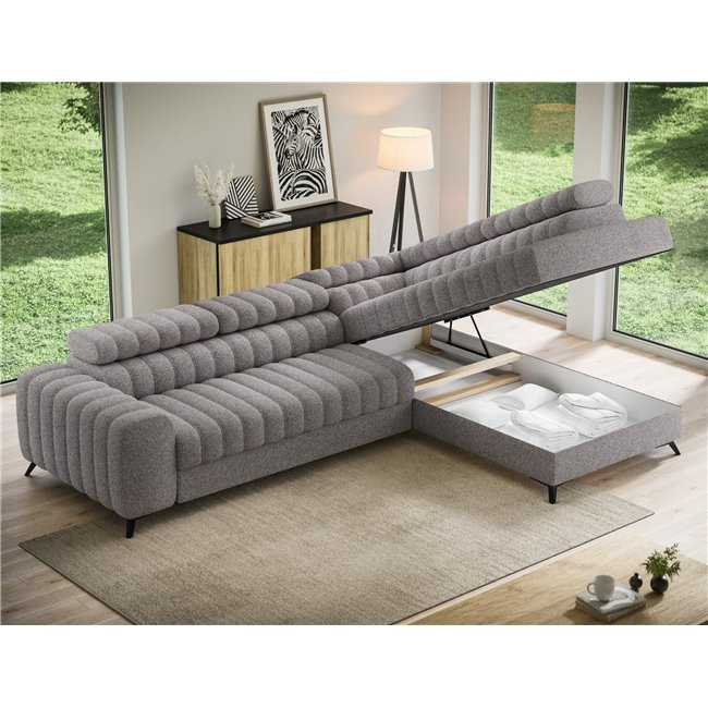 Угловой диван Elkanedo R, раздвижной, Paolli 04, серый, H86x269x204cm