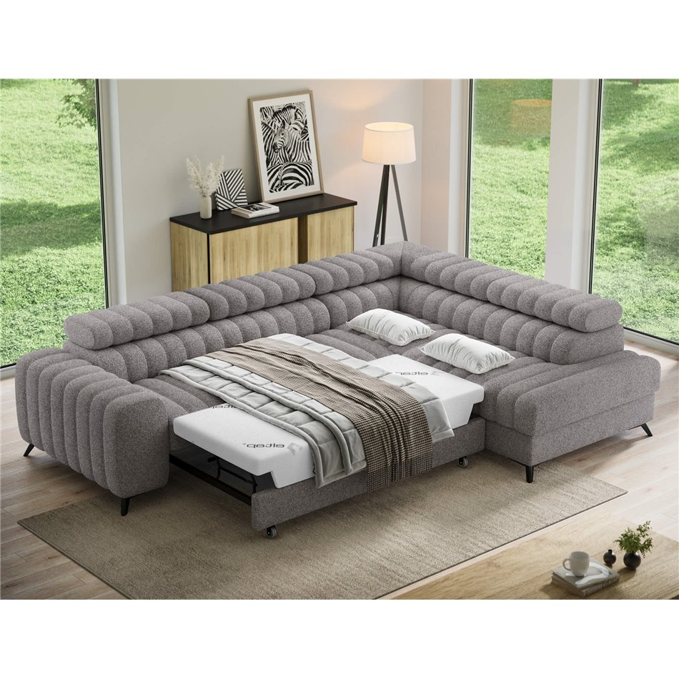 Угловой диван Elkanedo R, раздвижной, Paolli 04, серый, H86x269x204cm