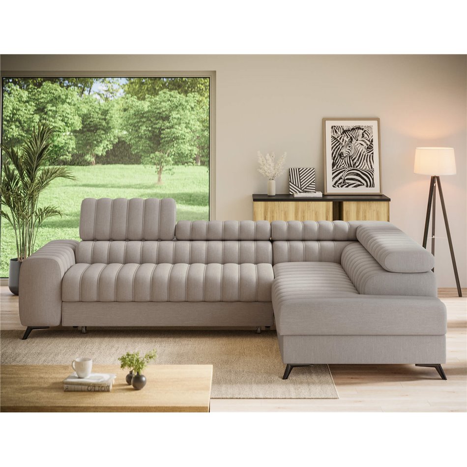 Угловой диван Elkanedo R, раздвижной, Raquel 18, бежевый, H86x269x204cm