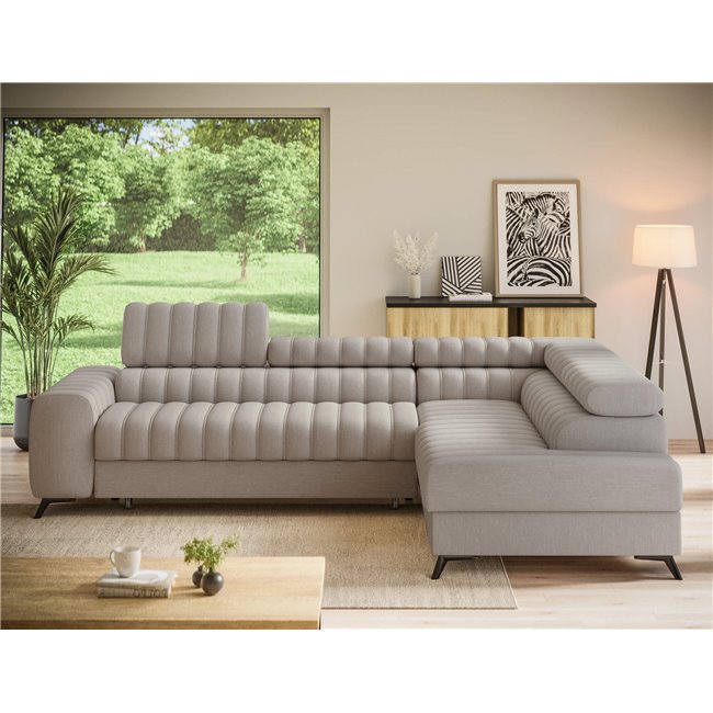 Угловой диван Elkanedo R, раздвижной, Raquel 18, бежевый, H86x269x204cm