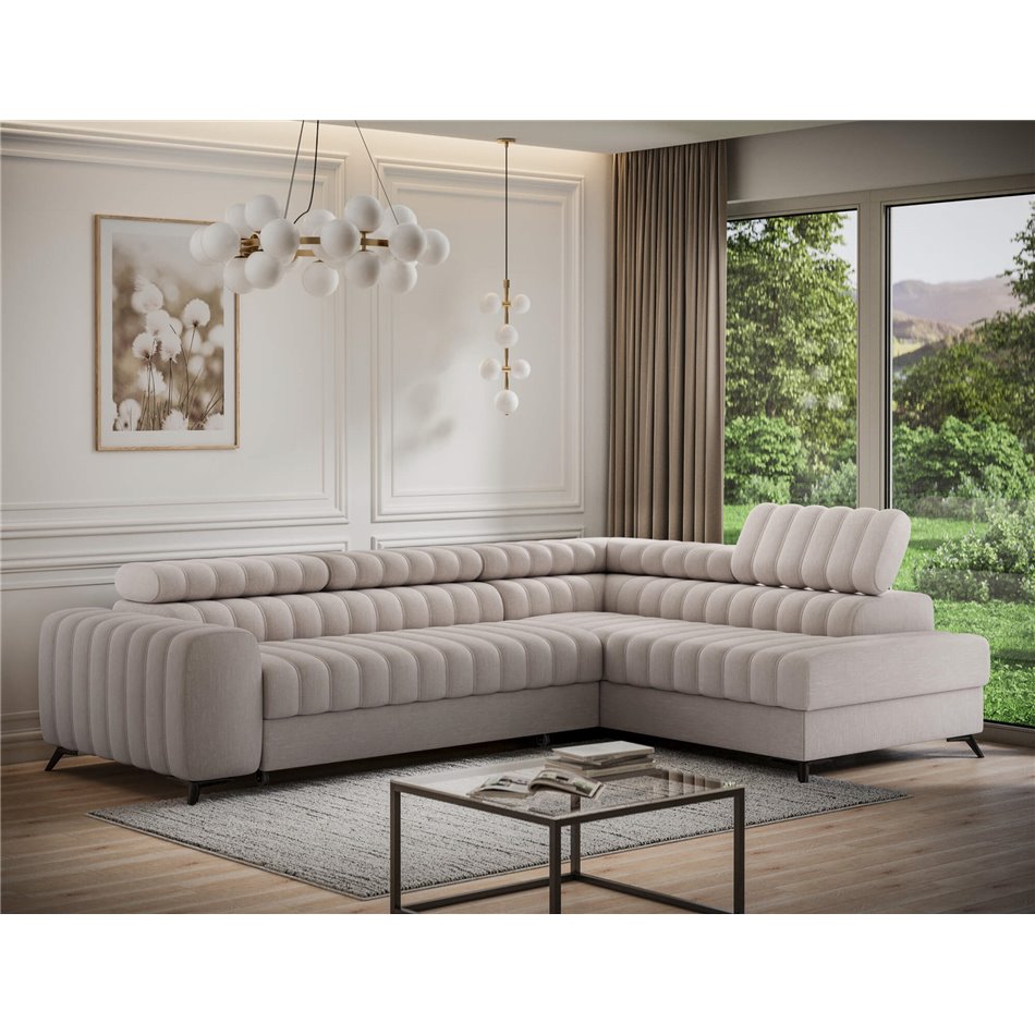 Угловой диван Elkanedo R, раздвижной, Raquel 18, бежевый, H86x269x204cm