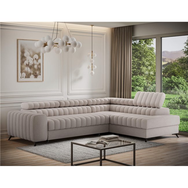 Угловой диван Elkanedo R, раздвижной, Raquel 18, бежевый, H86x269x204cm