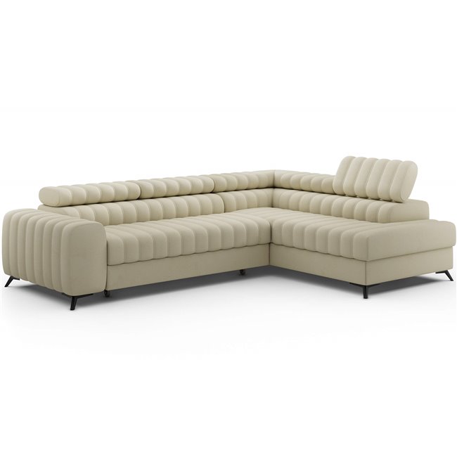 Угловой диван Elkanedo R, раздвижной, Monolith 04, бархат, бежевый, H86x269x204cm