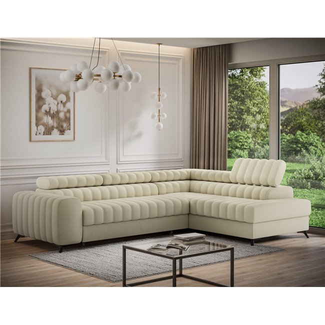 Угловой диван Elkanedo R, раздвижной, Monolith 04, бархат, бежевый, H86x269x204cm