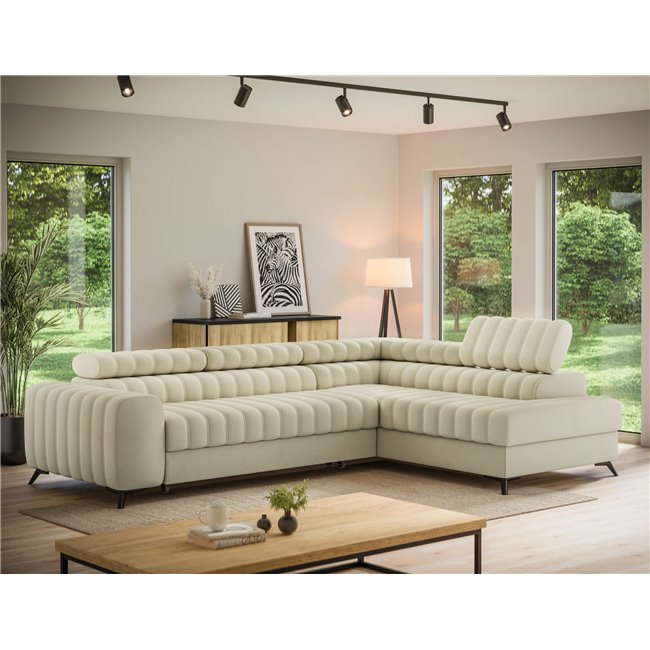 Угловой диван Elkanedo R, раздвижной, Monolith 04, бархат, бежевый, H86x269x204cm