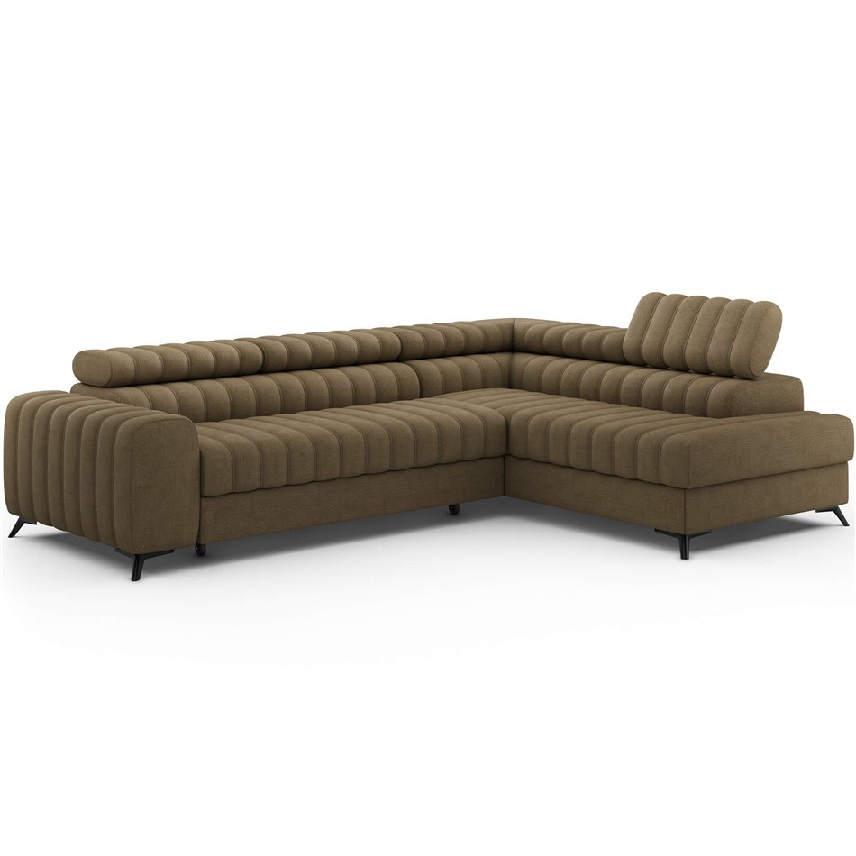 Угловой диван Elkanedo R, раздвижной, Nube 20, бархат, светло-коричневый, H86x269x204cm