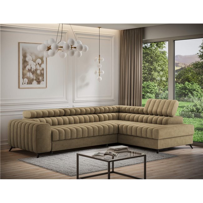 Угловой диван Elkanedo R, раздвижной, Nube 20, бархат, светло-коричневый, H86x269x204cm