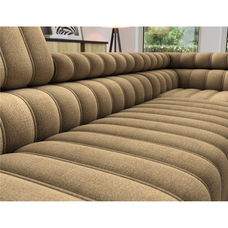 Угловой диван Elkanedo R, раздвижной, Nube 20, бархат, светло-коричневый, H86x269x204cm