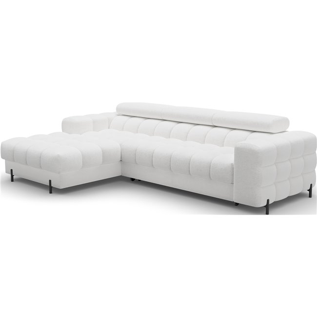 Угловой диван Elferlo L, раздвижной, Royal 01, букле, белый, H93x285x181cm