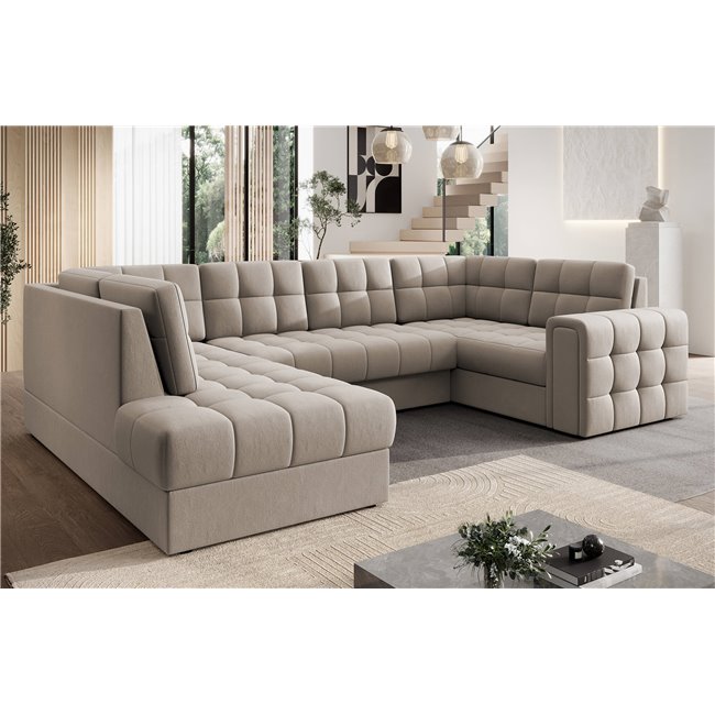 Corner sofa Elewett L, sleeping function, Sola 18, beige, H82x299x198cm