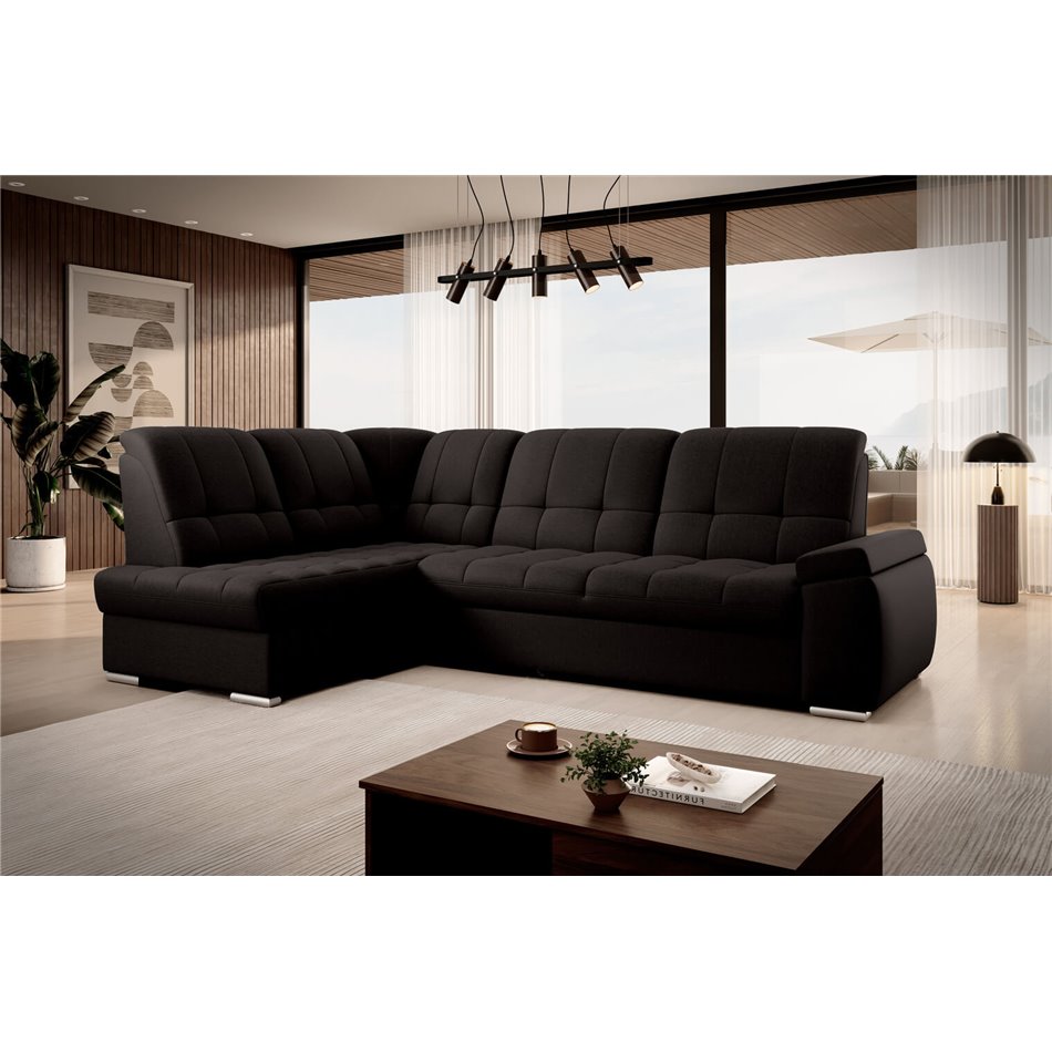 Угловой диван Elsado L, раздвижной, Flores 22, темно-коричневый, H95x272x192cm