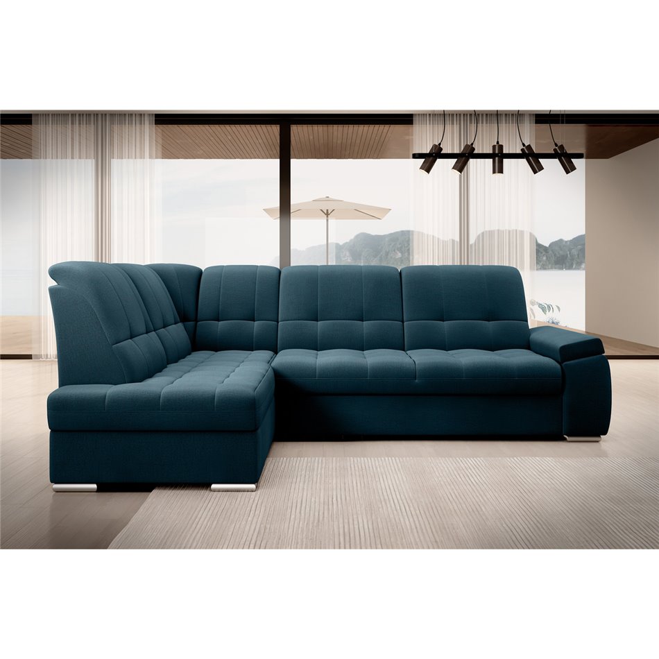 Угловой диван Elsado L, раздвижной, Nube 40, бархат, темно-синий, H95x272x192cm