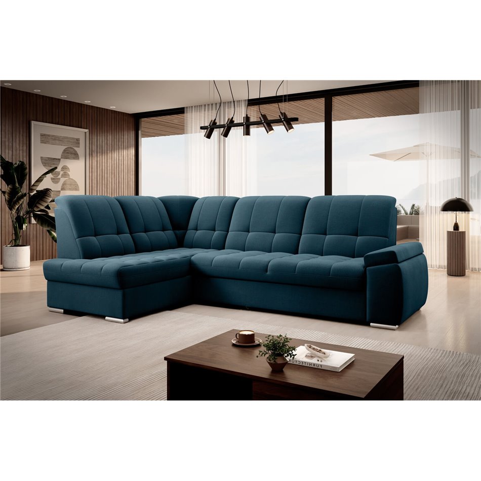 Угловой диван Elsado L, раздвижной, Nube 40, бархат, темно-синий, H95x272x192cm